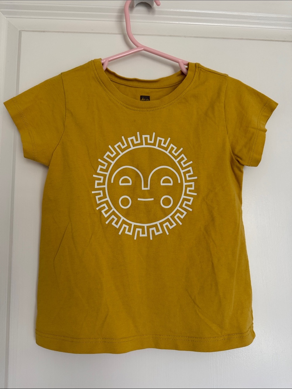 Tea Collection | Mustard Yellow Short-Sleeve Tee with White Sun Graphic | Size 4
